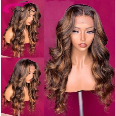 Carina Highlight Wave OEM Design Luxury 13x4 Lace Wigs 180% Density For Black Beauty 