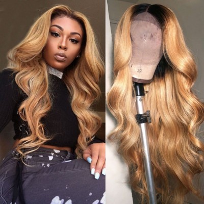 Carina Customized Ombre Blonde Wave 13x4 Human Hair Lace Wigs 180% Density