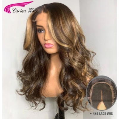 Carina New Year Popular Highlight Closure Lace Wigs For Black Women