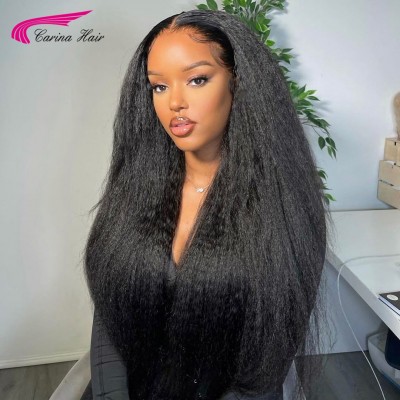 Carina Remy Hair Kinky Straight 13x4 Luxury Lace Wigs 180% Density For Black Beauty