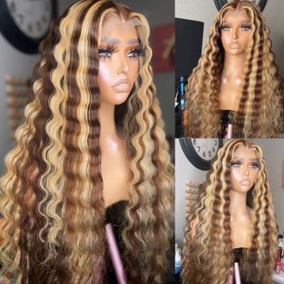 Carina Highlight Blonde 13X4 Lace Front Wigs 180% Deep Wave Human Hair Wigs
