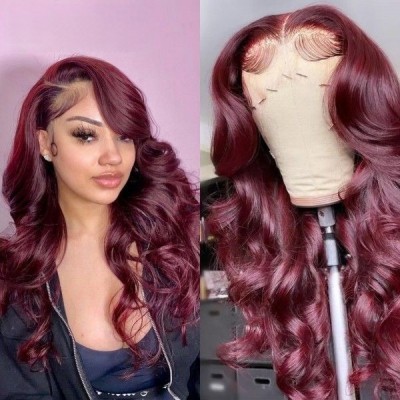Carina Customized 99J Color 13x4 Human Hair Wigs Wave Lace Wigs 180%