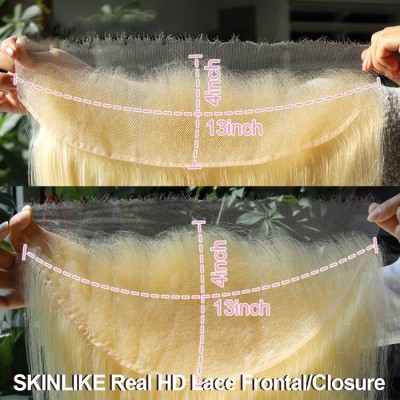 613 Blonde 13x4 HD Lace Frontal Closure Invisible 13X6 HD Lace Human Hair Straight Melt Skins