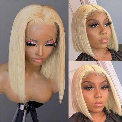 Carina #613 Blonde Color Short Bob 13X4 Lace Front Wigs 180% Density Human Hair Wigs