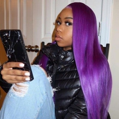 Carina  Purple Color Wig 13x4 Lace Front 180% Human Hair Wigs for Black Women 