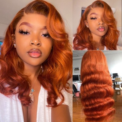Carina Customized Orange 13x4 Loose Wave Human Hair Wigs 180% Density Pre Plucked Hairline