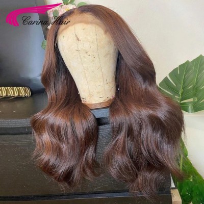 Carina Chocolate Brown Wavy Wigs Human Hair 180% Glueless 13X4 Lace Front Wigs