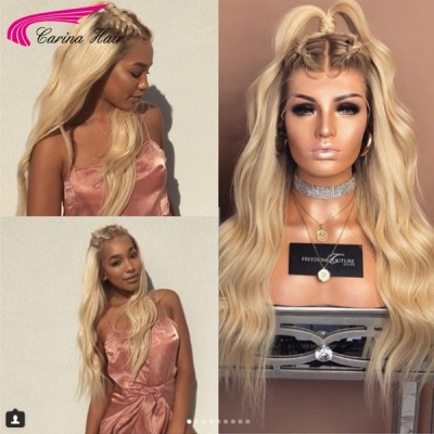 Carina Customized Ombre Blonde Lace Front Wigs 4/613 Wave Brazilian Virgin Human Hair Wigs