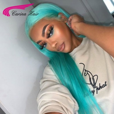 Carina Customized Mint Green Remy Hair Lace Front Wigs Front Lace Wigs Pre Plucked Hairline for Women