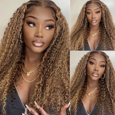  Carina Highlight Color Luxury Curly 13x4 Lace Wigs 180% Density For Black Girls