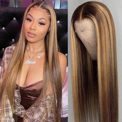 Carina Straight Highlight Color 13x4 Lace Wigs Luxury Hair Best Grade For Black Beauty