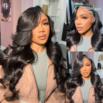Carina 13x6 HD Transparent Lace Frontal Human Hair Wig Real HD Lace Front Wig Body Wave 180% Density