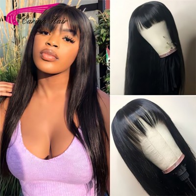 Carina Straight 13x6 Lace Wigs With Bangs Short Long Human Hair Wig For Black Women 