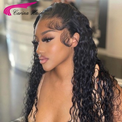Carina Wet Curly Luxury Virgin Hair 13x4 Invisible HD Lace Front Wigs 180% Density For Black Beauty   