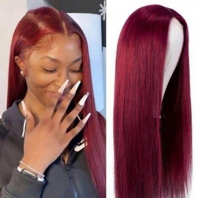 Carina Customized 99J Human Hair 13x4 Wigs Silky Straights 180% Pre Plucked 