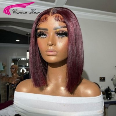 Carina 150% Super Deal 99J Short Bob Remy 13x4 Lace Front Human Hair Wig For Sale