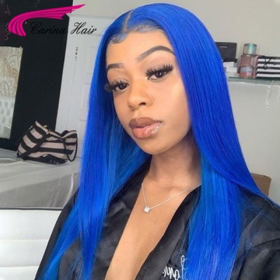 Carina Customized Blue Wigs Brazilian Remy Silky Straight Human Hair Wigs Pre Plucked Hairline