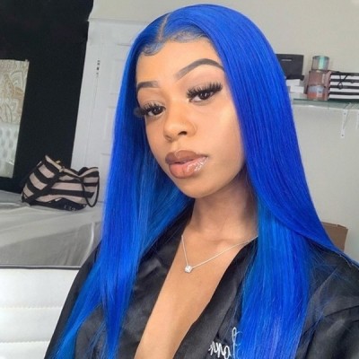 Carina Blue Brazilian Silky Straight Human Hair Wigs Pre Plucked 13X4 Lace Front Wigs