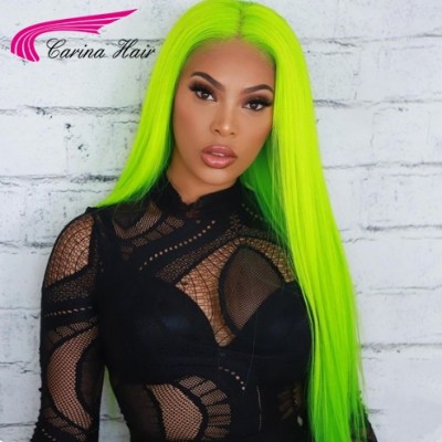 Carina Customized 10A Lime Green Lace Front Wigs Silky Straight Human Hair Pre Plucked Hairline