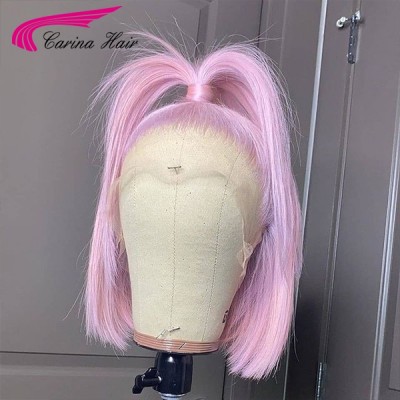 Carina New Arrival 150% Pink Bob Wig Virgin Straight Brazilian 13x4 Lace Front Wig for Women 