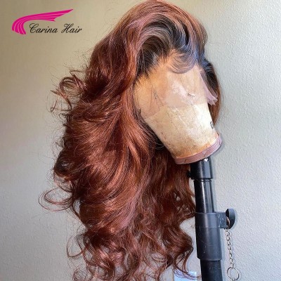 Carina Remy Ombre Auburn Copper Wavy Silk Top Lace Front Human Hair Wig Pre Plucked 