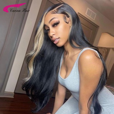 Carina Customized 180% Highlight Natural Wave 13x4 Lace Front Wig Colored Human Hair Wig 