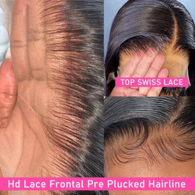 Carina 13x4 HD Lace Frontal Human Hair Wig Real HD Lace Front Wig Pre Plucked Straight Human Hair 180% Density
