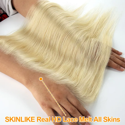 13x6 HD Lace Frontal 613 Blonde Human Hair Melt Skins Straight Real HD Lace 