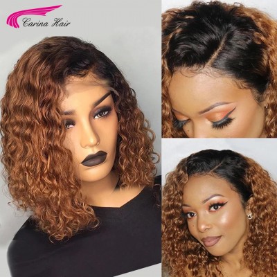 Carina Ombre Honey Brown 13x6x6 Curly Bob Lace Front Wig 