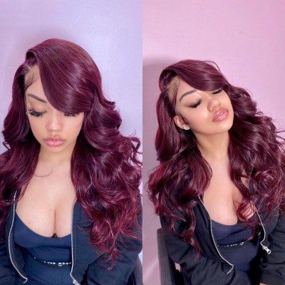 Carina Customized  99J Human Hair Wigs  Wave Lace Wigs Pre Plucked Hairline