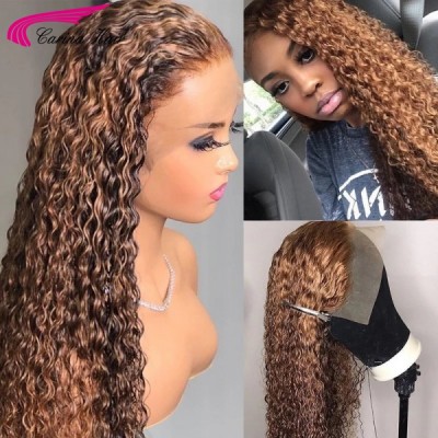  Carina Highlight Color Luxury Curly 13x4 Lace Wigs 180% Density For Black Girls