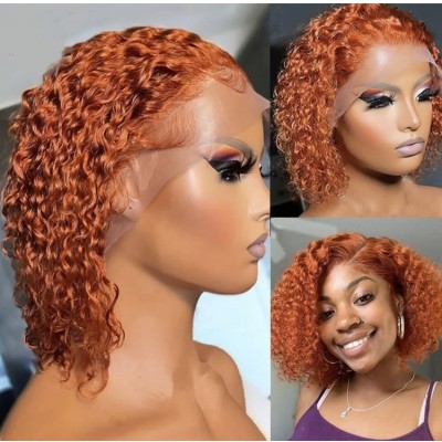 Carina Full Lace Orange Curly Bob 180% Density Human Hair Lace Front Wig