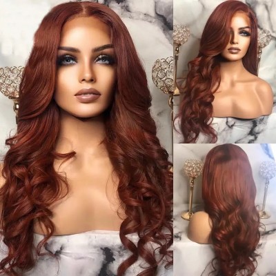 Carina Colored Chocolate Brown Wavy Wigs Human Hair Reddish Brown Glueless 13X4 Lace Front Wigs 180%