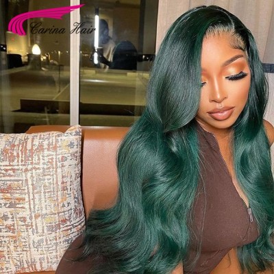 Carina 180% Dark Green Color 13x4 Lace Front Human Hair Wigs for Women Pre Plucked Body Wave Wigs