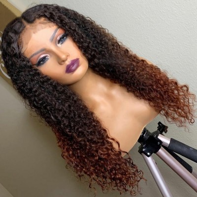 Carina 180 Density Ombre Brown Curly 13X4 Lace Front Wig Virgin Human Hair