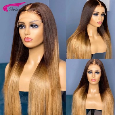 Carina Customized 180% Long Straight Wigs Ombre Brown Blonde 13x4 Lace Front Wigs 