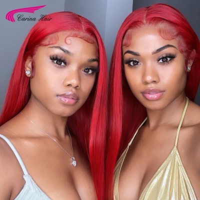  Carina Red Straight Remy Hair 13x4 Lace Wigs Hot Selling 180% Density Glueless Wigs For Black Beauty