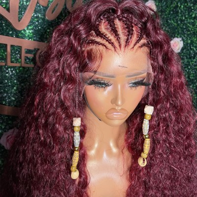 Burgundy Curly Lace Frontal Wig 180% Density 13X6 Lace Front Wig Colored #99j Human Hair Wig