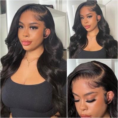 Carina 13x4 HD Transparent Lace Frontal Human Hair Wig Real HD Lace Front Wig Body Wave 180% Density