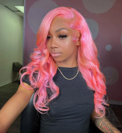Cheap Human Hair Lace Front Wigs Pink Color Body Wave 13x4 Transparent ...
