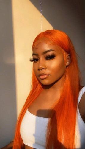 True Scalp Tape Wig 150% Orange Color Glueless 13x4 Lace Wigs Silky ...