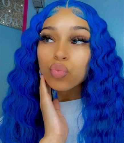 Carina Blue Color Deep Wave 13X4 Lace Front Wigs Pre Plucked Virgin ...